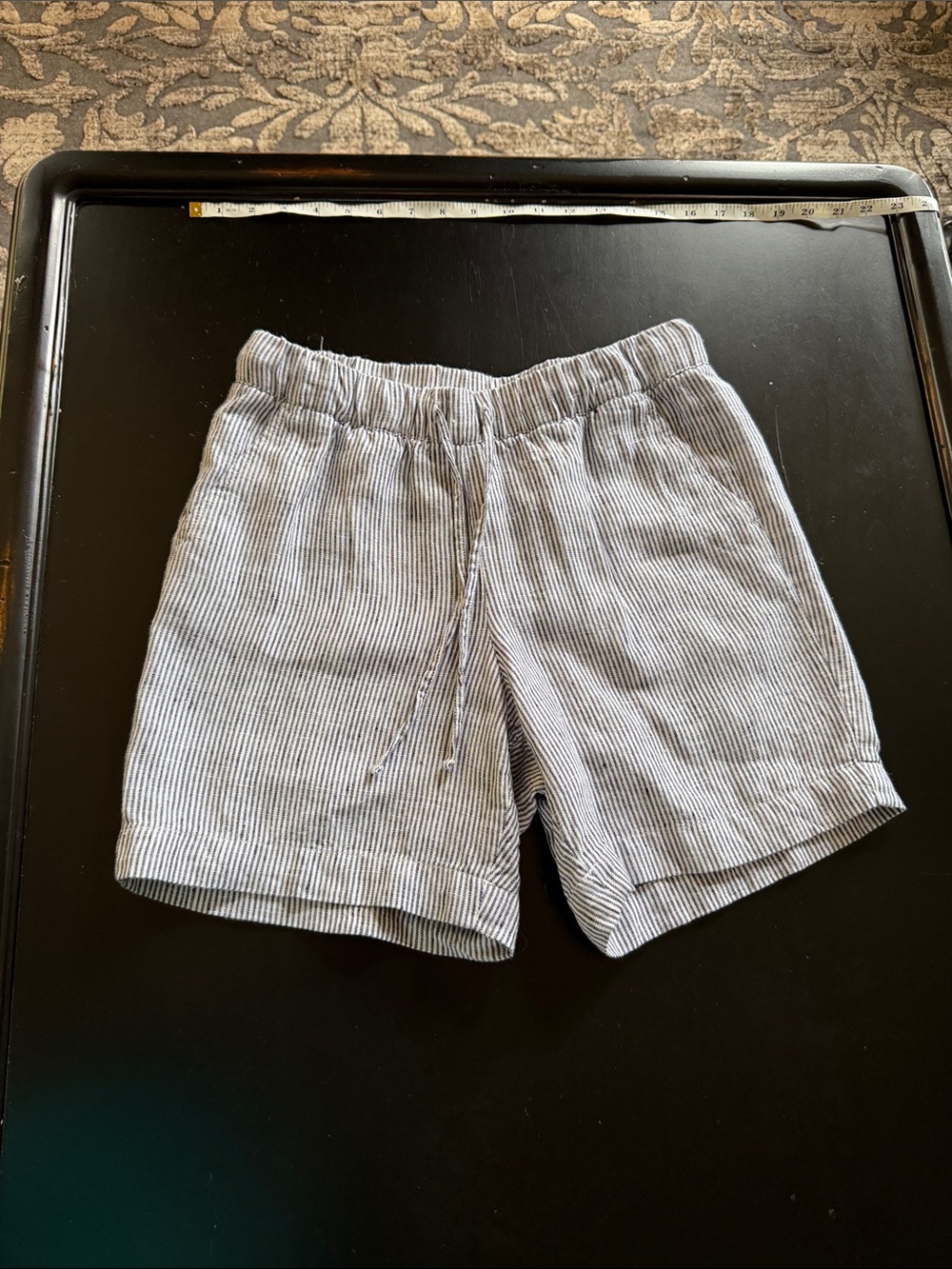 Talbots Blue and White Striped Linen-Blend Drawstring Shorts